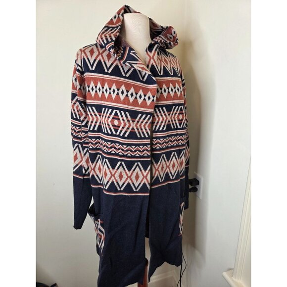 Rachel Zoe Womens Hooded Cardigan Sweater Coat XL Southwestern Geometric Aztec - Picture 2 of 6